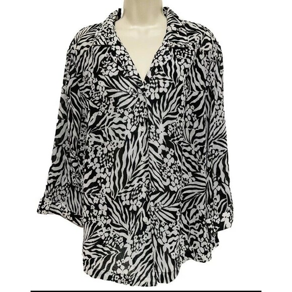 cathy daniels top womens Plus 3xl floral button down burnout dark romantic boho - Picture 1 of 6
